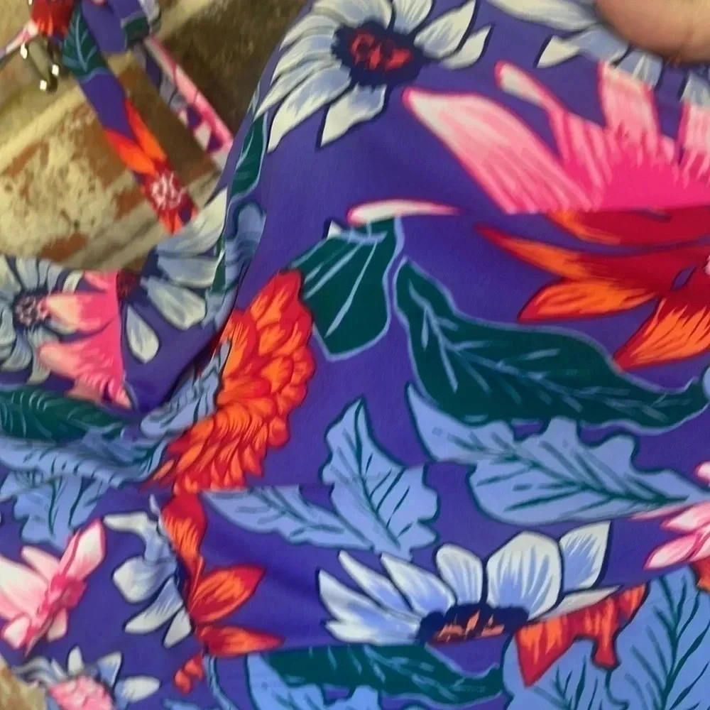 Old Navy Purple‎ Floral Halter Tankini Swim Top